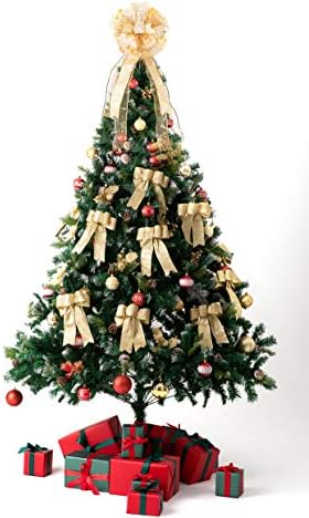 Noel Ağacı Topper, Noel Ağacı Yay Topper 27x12 İnç Büyük ve 12 Parça Glitter Altın Noel Yaylar
