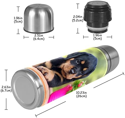 Lilibeely 17 oz Vakum Yalıtımlı Paslanmaz Çelik Su Şişesi Spor Kahve Seyahat Kupa Flask Hakiki Deri Sarılmış BPA Ücretsiz, köpek
