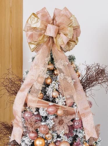 Noel Ağacı Topper 11x27 İnç Büyük Dekoratif Yay ile Flama Kablolu Edgefor Noel Süslemeleri ev Dekorasyonu ile Ambalaj Çift Slayt