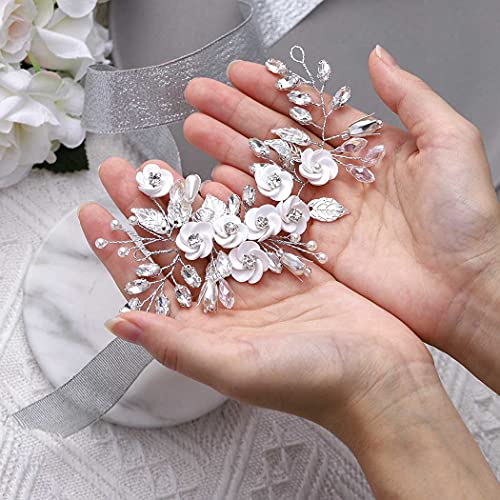 Latious Gümüş Çiçek Gelin Düğün Saç Vine Kristal Gelin Saç Parçası Rhinestone Saç Aksesuarları Yaprak Saç Takı Kadınlar ve Kızlar