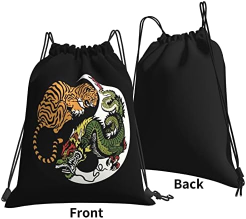 İpli sırt çantası kaplan ve ejderha Yin Yang dize çanta Sackpack spor salonu alışveriş spor Yoga için
