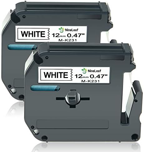 NıneLeaf 2 Paketi için Uyumlu Brother M231 MK231 M-K231 M-K231S M Etiket Bant 1/2 12mm 0.47 İnç x 26.2 ft 8 m Siyah Beyaz Etiketleme