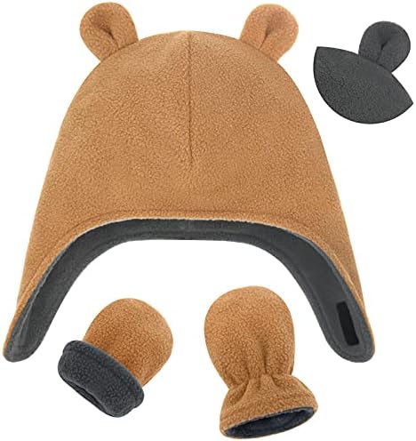 Bebek Kış Şapka ve Mitten Set Geri Dönüşümlü Toddler Kış Şapka ile Ayı Kulaklar Sıcak Polar Yenidoğan Kış Şapka Bebek Bere