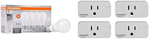 Sylvania Value LED Ampul, A19, 60W Eşdeğeri, Parlak Beyaz 3500K, WiFi Fişli 4 Paket, Açık / Kapalı, Beyaz, 4 Paket