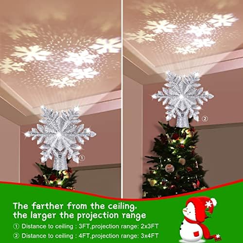 Noel Ağacı Topper, AGPTEK Ağacı Topper ile 3D Dönen LED Yıldız Kar Tanesi Projektör, ışıklı Noel Ağacı Topper Altın Glittered