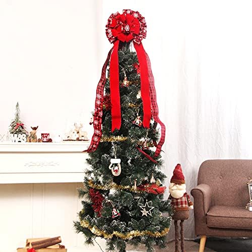 Noel Ağacı Topper, noel Ağacı Topper Yay Büyük Buffalo Ekose Dekoratif Yay ile Kar Taneleri El Yapımı için Noel Ağacı Çelenk