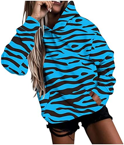 POTO Hoodies Kadınlar ıçin Zebra Desen Kapüşonlu Sweatshirt Moda Kazak Gömlek Cep Uzun Kollu Casual Tops