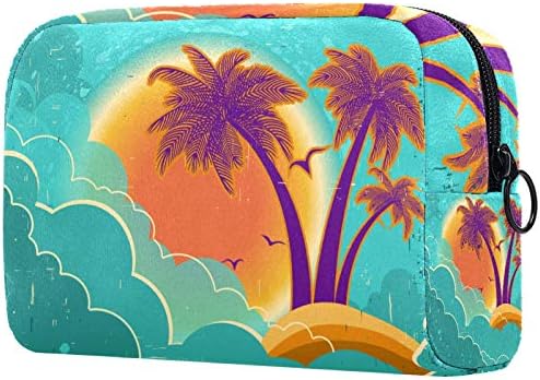 Makyaj Çantası Seyahat Kozmetik Çantası Kılıfı Çanta Çanta Fermuarlı - Palmiye Ağacı Kırmızı Papağanlar