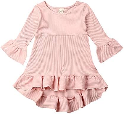 Toddler Bebek Kız Çiçek Fırfır Ekose Uzun Kollu Elbise Kıyafetler Güz Giyim