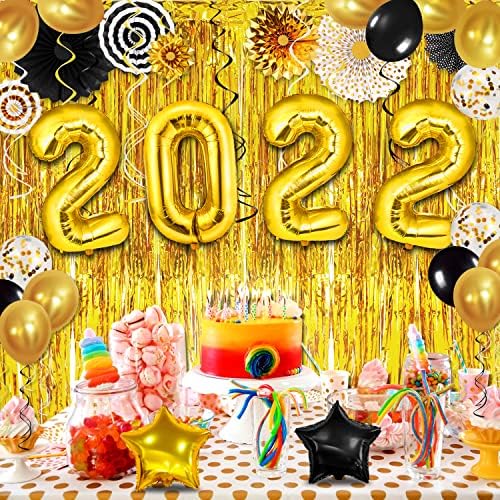 Yeni Yılınız Kutlu Olsun Süslemeleri 2022 Kiti, 115 Pcs Yeni Yıl Arifesinde Parti Malzemeleri, Balon Kemer Kiti için Parti, Folyo