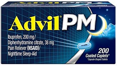 Advil PM Ağrı Kesici / Gece Uyku Yardımı, İbuprofen ve Difenhidramin (1 Paket, 200 Kaplı Kapak)
