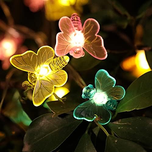 WSgıft güneş kelebek dize ışıkları, 16 Ft 32 sıcak beyaz LED açık su geçirmez kelebek peri dize ışıklar bahçe Yard açık süslemeleri