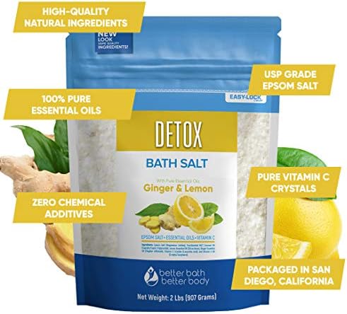 Detoks Banyo Tuzu Doğal Zencefil ve Limon Esansiyel Yağları ile 32 Ons Epsom Tuzu ve Kolay Pres Kilidi Sızdırmazlığı ile BPA