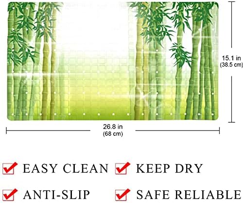 Küvet Paspaslar Yeşil Bambu Sahne Sabah Baskı Güçlü Adsorpsiyon Banyo Duş Kaymaz Mat Vantuz ve Drenaj Deliği ile