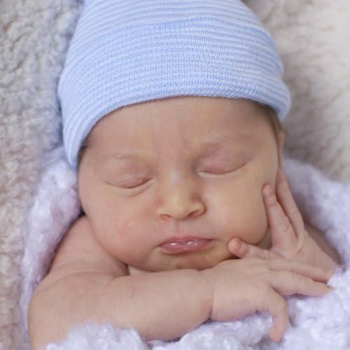 Melondipity Yenidoğan Hastane Şapkası Mavi ve Beyaz Çizgili - 2 katlı Hastane Kumaşı-Bebek Bebek Şapkası