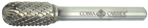 Cobra Karbür 10439 Mikro Taneli Katı Karbür Silindirik Düzenli Uzunluk Çapak Yarıçaplı Uç, Çift Kesim, Şekil C SC-1A, 1/4 Sap