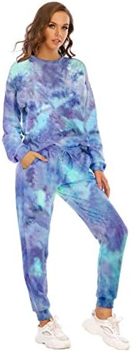 Hisanny kadın 2 Parça Kıyafet Batik Eşofman Uzun Kollu Spor Eşofman Rahat Pijama Setleri