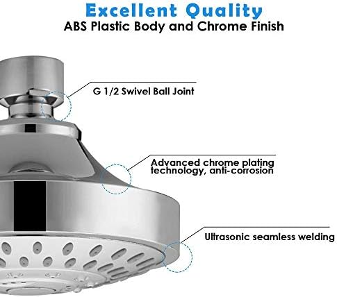 ALYHYB 360° Ayarlı Sabit Duş Başlıkları Başlıkları-Fırçalanmış Krom Kaplama-5 Püskürtme Modu ile Yüksek Basınç Ayarlı Duş Başlığı-Düşük