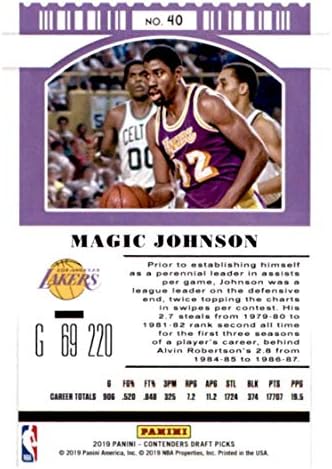 2019-20 Panini Yarışmacıları Taslak Seçtikleri Sezonluk Bilet Varyasyonu 40 Magic Johnson Los Angeles Lakers Basketbol Kartı