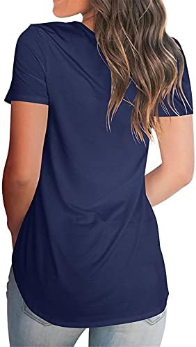 Andongnywell kadın Rahat Düz Renk T-Shirt Kısa Kollu V Boyun Gevşek Yaz Casual Tunik Bluz Tops