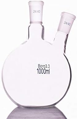SHENYI Lab Malzemeleri İki Boyunlu Flask Eğik Şekli, İki Boyunlu Standart Taşlama Ağız, kapasite 1000 ml 24/40, iki Boyunlu Düz