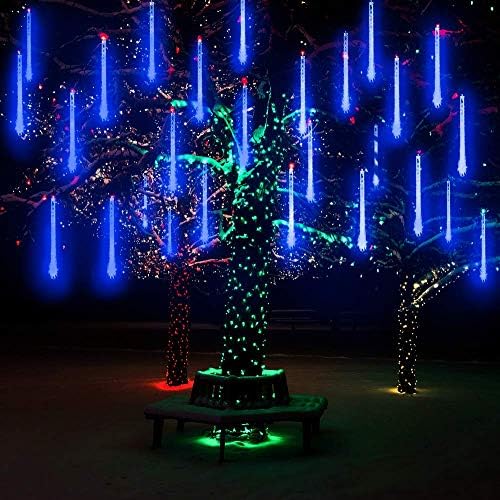 LED meteor duş ışıkları mavi 30 cm AveyLum 8 tüp 144 LEDs kar düşen yağmur damlası basamaklı aydınlatma için düğün noel bahçe