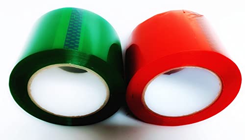 Jenerik 2 Renkli Ambalaj Bandı, Hareketli Bant, 3 İnç x 110 Metre, 2.0 Mil Kalınlığında, (2 Rulo Kırmızı ve Yeşil) Ağır Karton