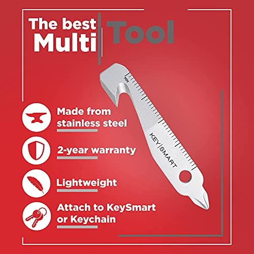KeySmart MultiTool-5-in-1 Çok Amaçlı Anahtarlık Aracı ile Kutu Kesici, Cetvel, Gözetlemek Bar, Phillips ve Düz Kafa Tornavida