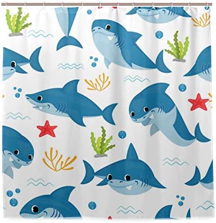 Üst Marangoz Sevimli Karikatür Köpekbalıkları Banyo Duş Perdesi Gömlekleri-72x72in-100 % Polyester - Su Geçirmez C - Şekilli