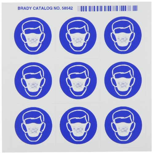 Brady 58542 Sağdan Tanımalı Piktogram Etiketleri , Beyaz Üzerine Mavi, 1-1/2 Genişlik x 1-1/4 Yükseklik, Piktogram Toz Maskesi