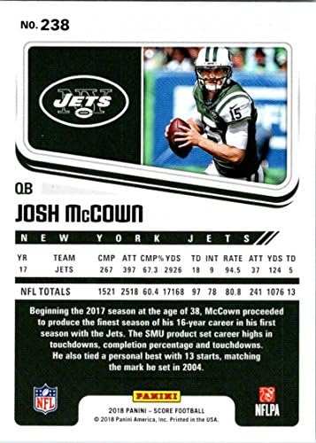 2018 Skor 238 Josh McCown New York Jets Futbol Kartı