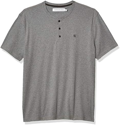 Calvin Klein erkek Kısa Kollu Henley Nervürlü Logo T-Shirt