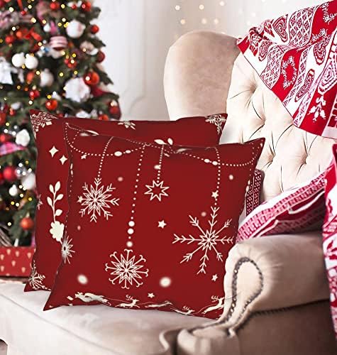 Noel Yastık Kapakları 18x18 İnç 4 Set Noel Serisi Yastık Yastık Kapak Kar Taneleri Kırmızı Merry Christmas Atmak Yastık Kılıfı