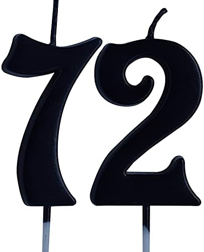 Siyah 72nd Doğum Günü Mum, Numarası 72 Yaşında Mumlar Kek Topper, Kadın Veya Erkek Parti Süslemeleri, Malzemeleri