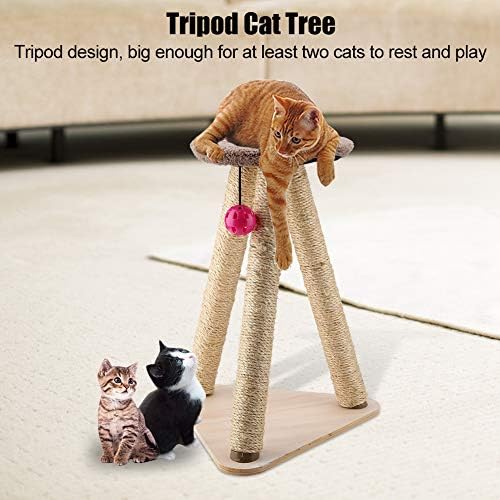 Tripod Kedi Tırmalama Ağacı 2 Katmanlar Sisal Kedi Tırmanma Kulesi Kedi Rahatlatıcı ve Uyku Çerçeve Ev Pet Aktivite Oyun Merkezi