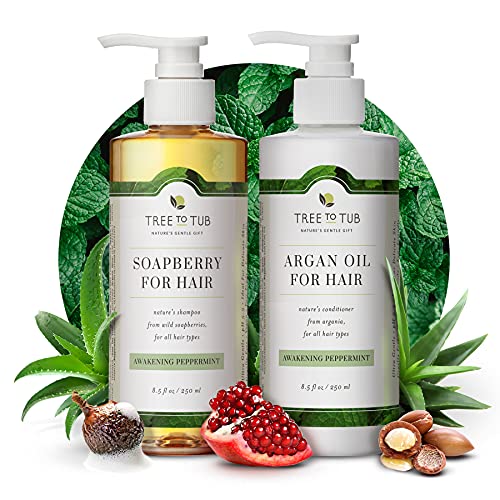 Ağaçtan Küvete Nane Şampuanı ve Saç Kremi-Hassas Saç Derisi ve Saçlar için Sülfat İçermez-pH 5.5 Sabunlu ve Argan Yağı ile Dengeli