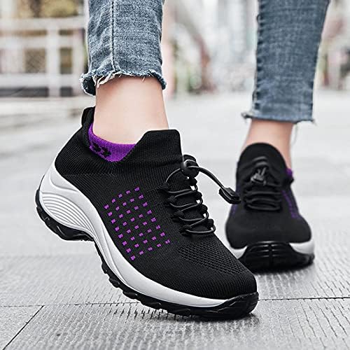 Kadınlar üzerinde Kayma yürüyüş ayakkabısı Çorap Örme Üst Sneakers Rahat Koşu Tenis Ultra Hafif Nefes Elastik Ayakkabı Bağı Sneakers