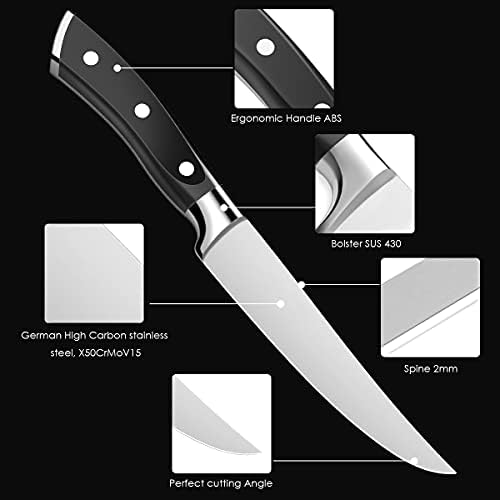 Biftek Bıçağı Seti 8, tırtıklı olmayan Biftek Bıçakları 4.5-inç Kayın Ahşap Blok, Ergonomik Saplı Premium Paslanmaz Çelik Masa