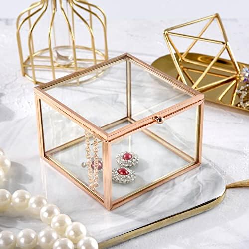 Funerom 4x4x2. 8 inç Vintage Cam Mücevher Kutusu Düğün Nişan Yüzüğü Çanak Ekran Biblo Hatıra Kutusu cuboid Antik Altın