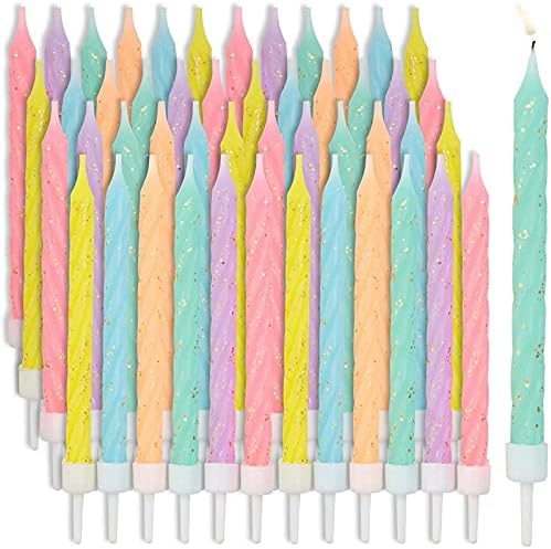 MAVİ PANDA Çok Renkli Pastel İnce Doğum Günü Pastası Mumları Tutucularda (3 inç, 48 Paket)