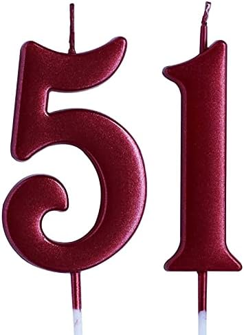 Kırmızı 51st Doğum Günü Mum, Numarası 51 Yaşında Mumlar Kek Topper, Kadın Veya Erkek Parti Süslemeleri, Malzemeleri