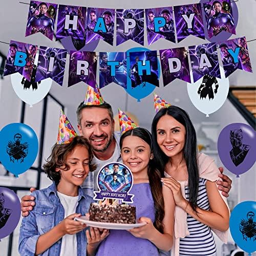 82 Pcs Siyah Panter Tema Doğum Günü Parti Süslemeleri, Parti Kaynağı ile Çocuklar için Set 1 Mutlu Doğum Günü Banner Çelenk,