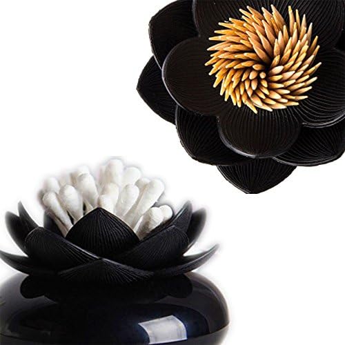 Bloss Lotus Pamuklu Çubuk Tutucu Pamuklu Çubuklar Tomurcuk Küçük QTips Kutusu Kürdan Konteyner Çiçek Banyo Dekor-Siyah