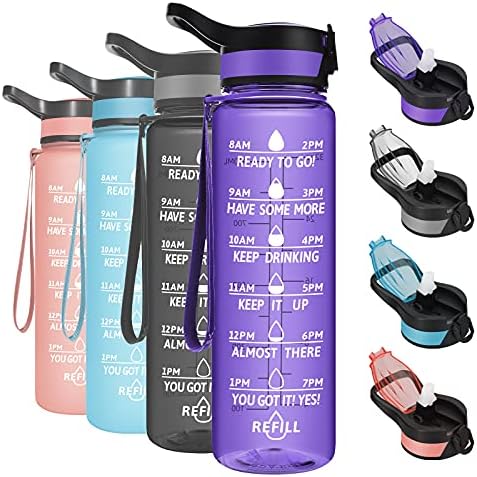 PASER Motivasyon Su Şişesi 32 oz Saman ve Zaman İşaretleyici ile, BPA Ücretsiz ve Sızdırmaz Tritan Taşınabilir Kullanımlık Fitness