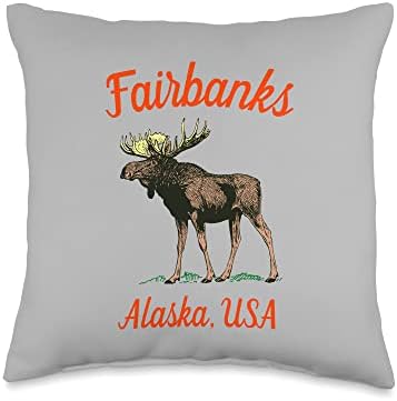 Fairbanks AK Geyik Dişli tarafından Pine Hill Mal Fairbanks Alaska ile Retro Geyik Severler Grafik Atmak Yastık, 16x16, Renkli