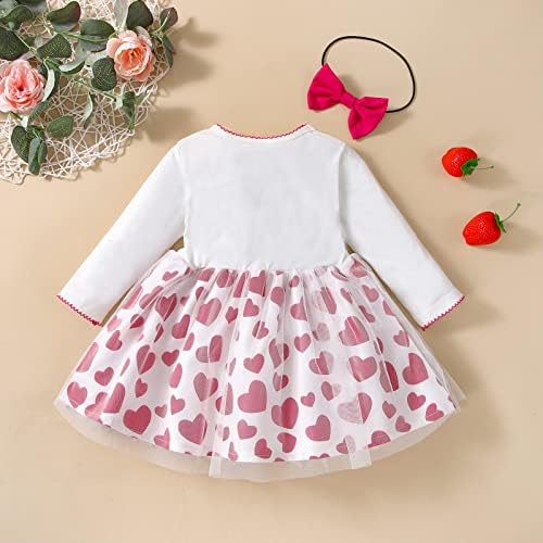 Sevgililer Günü Toddler Kız Kıyafetler Sevimli Fil Kalp Baskı Uzun Kollu Tül Elbise + Kafa Setleri