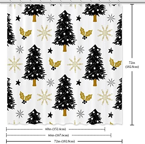 Duş perdesi Liner Seti ile 12 Yüzükler Küvet için Ağır Noel Dekoratif Duş Perdesi 72x72 İnç Noel Ağacı Kar Taneleri Desen