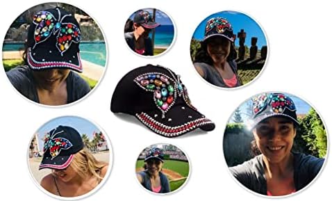 Cheim beyzbol Şapkası Kadın, Kadınlar için Şapka, Kelebek Rhinestones Güzellik Yaz Tasarım, Pamuk, Siyah.