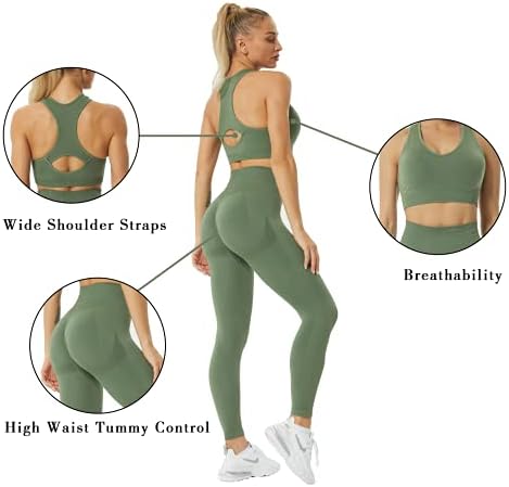 JOJOANS kadın Egzersiz Kıyafeti 2 Adet Dikişsiz Yoga egzersiz Seti Yüksek Bel Tayt Spor Sutyeni Spor Giyim Setleri Yeşil S