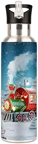Spor Yalıtımlı Su Şişesi ile Saman Kapak ve Kolu 20 oz Merry Christmas buharlı tren Sızdırmaz Kullanımlık Paslanmaz Çelik Termos